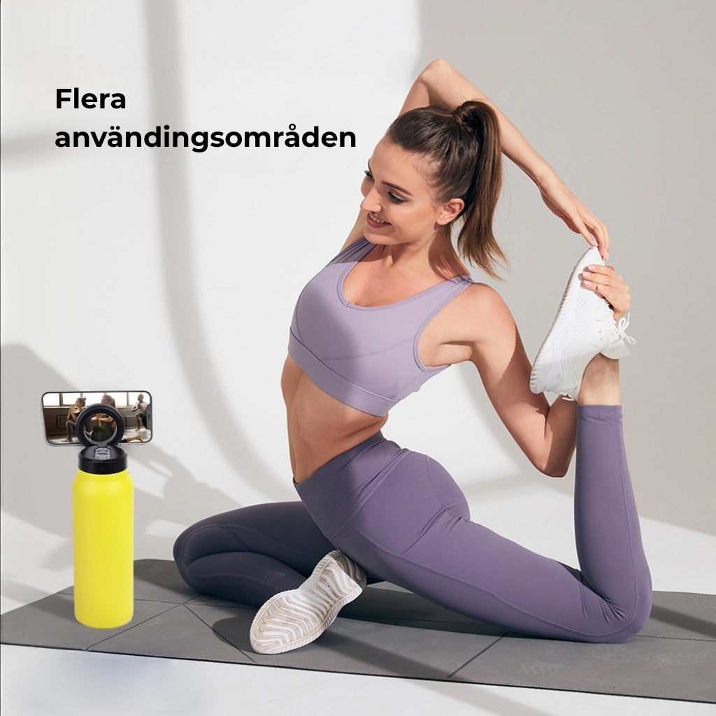 Smart vattenflaska med magnetisk mobilhållare – perfekt för gym & resa